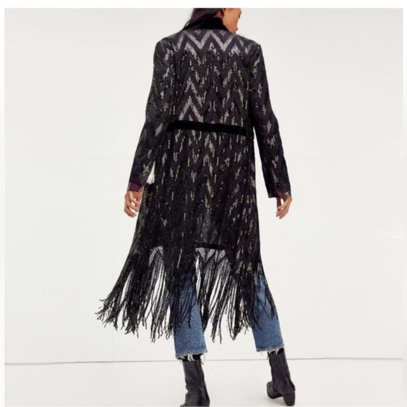 EUC Free People Sequin Robe with Plaid Lining and fringe.  Rare size. XL - Picture 1 of 11